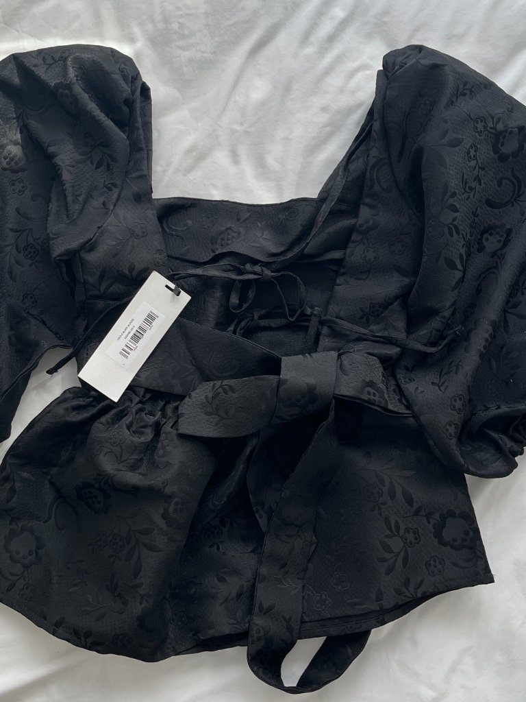Laagam Cecile Black Blouse Nwt - Peplum Balloon Sleeve Open Back Top — image 3 of 5
